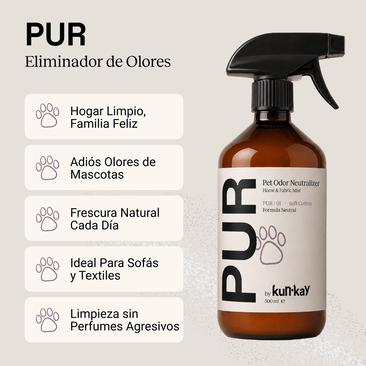 PUR - Eliminador de Olores para Mascotas, Hogar y Textiles 500 ml