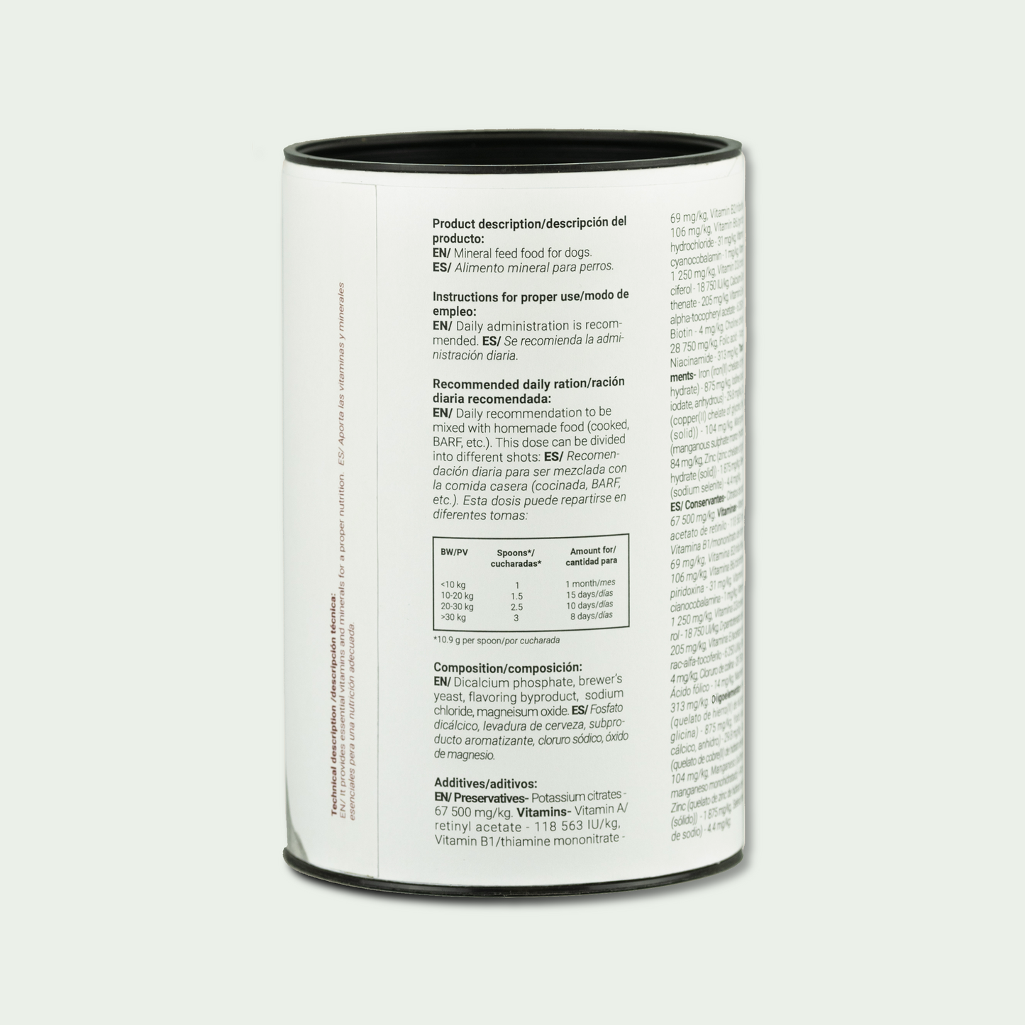 Suplement natural amb vitamines i minerals per a gossos