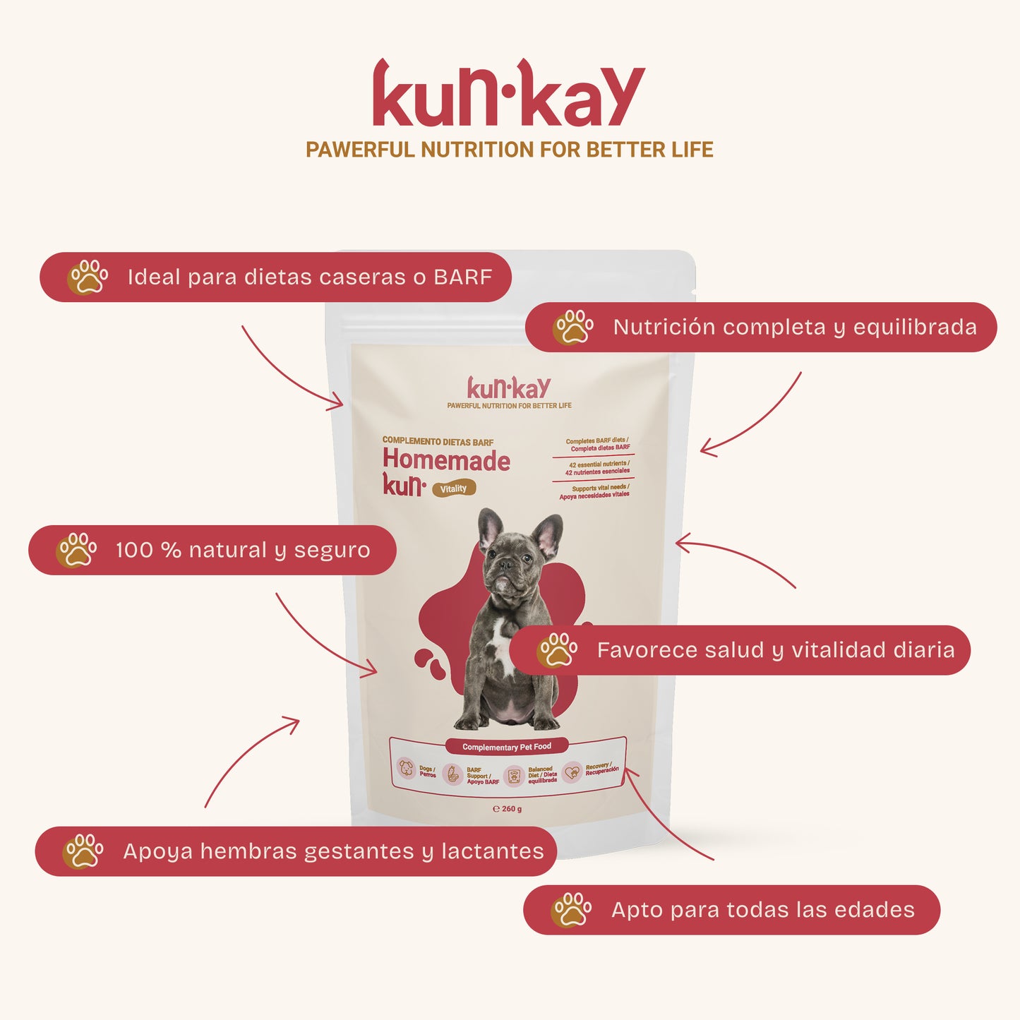 Homemadekun Gossos (260 g) Suplement nutricional amb Vitamines i Minerals