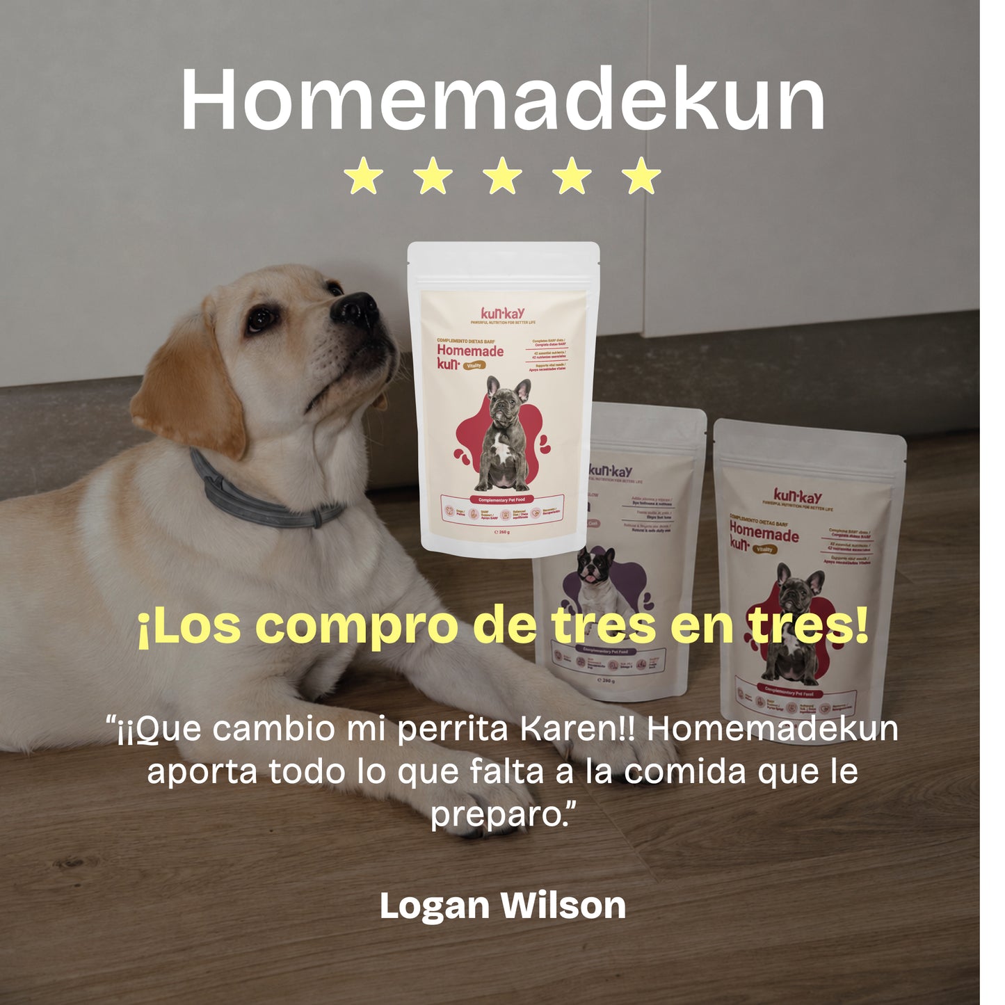 Homemadekun Gossos (260 g) Suplement nutricional amb Vitamines i Minerals