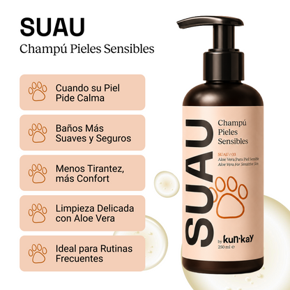 SUAU - Champú Pieles Sensibles Aloe Vera para perros y gatos 250 ml