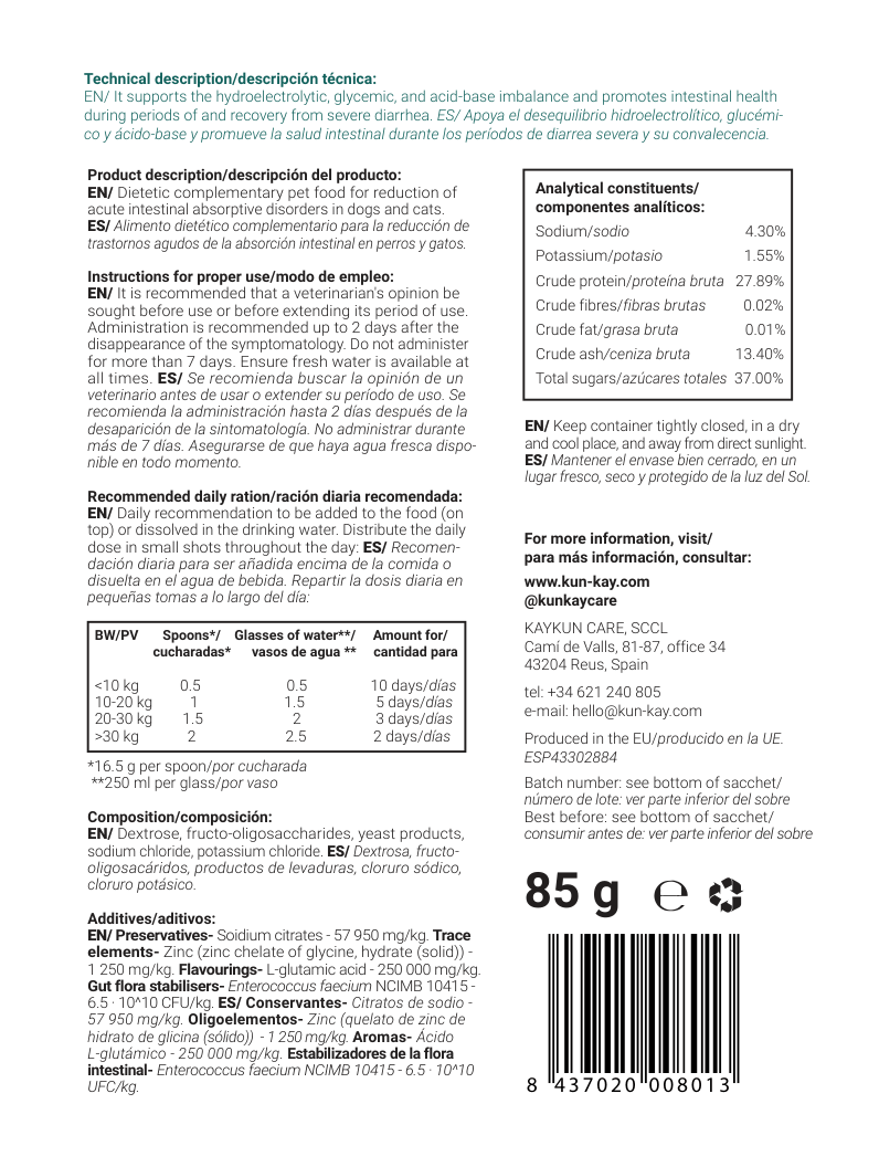 Enterokun Severe (Perros y Gatos – 85 g) Suplemento para la Diarrea Severa