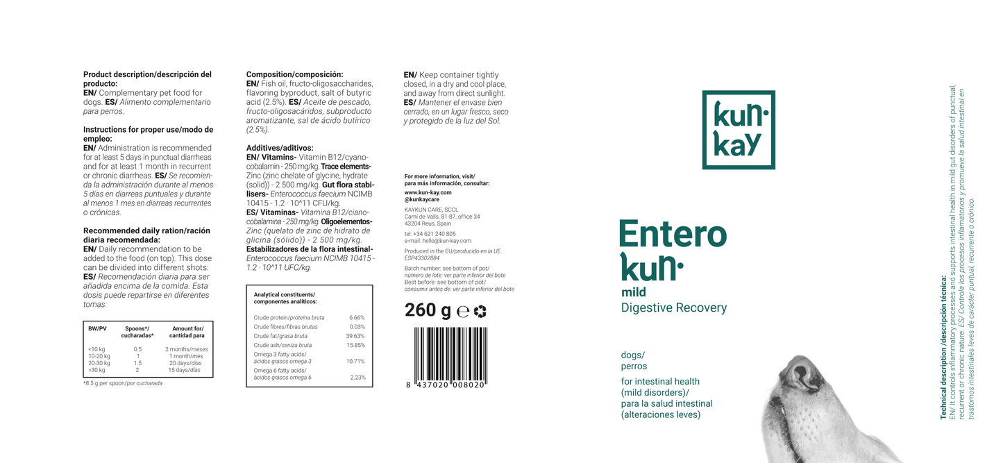 Enterokun Mild Chiens (260 g) Supplément pour sa santé intestinale
