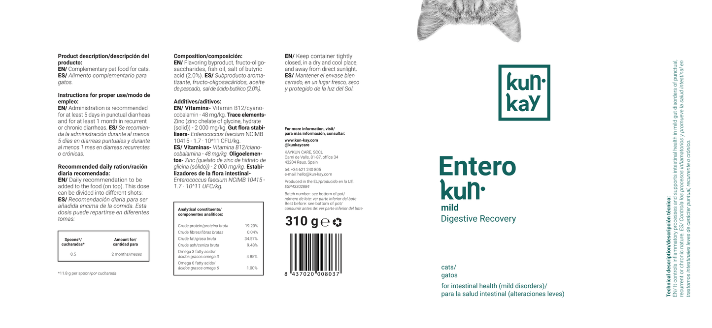 Enterokun Mild Chats (310 g) Supplément pour la Diarrhée Légère
