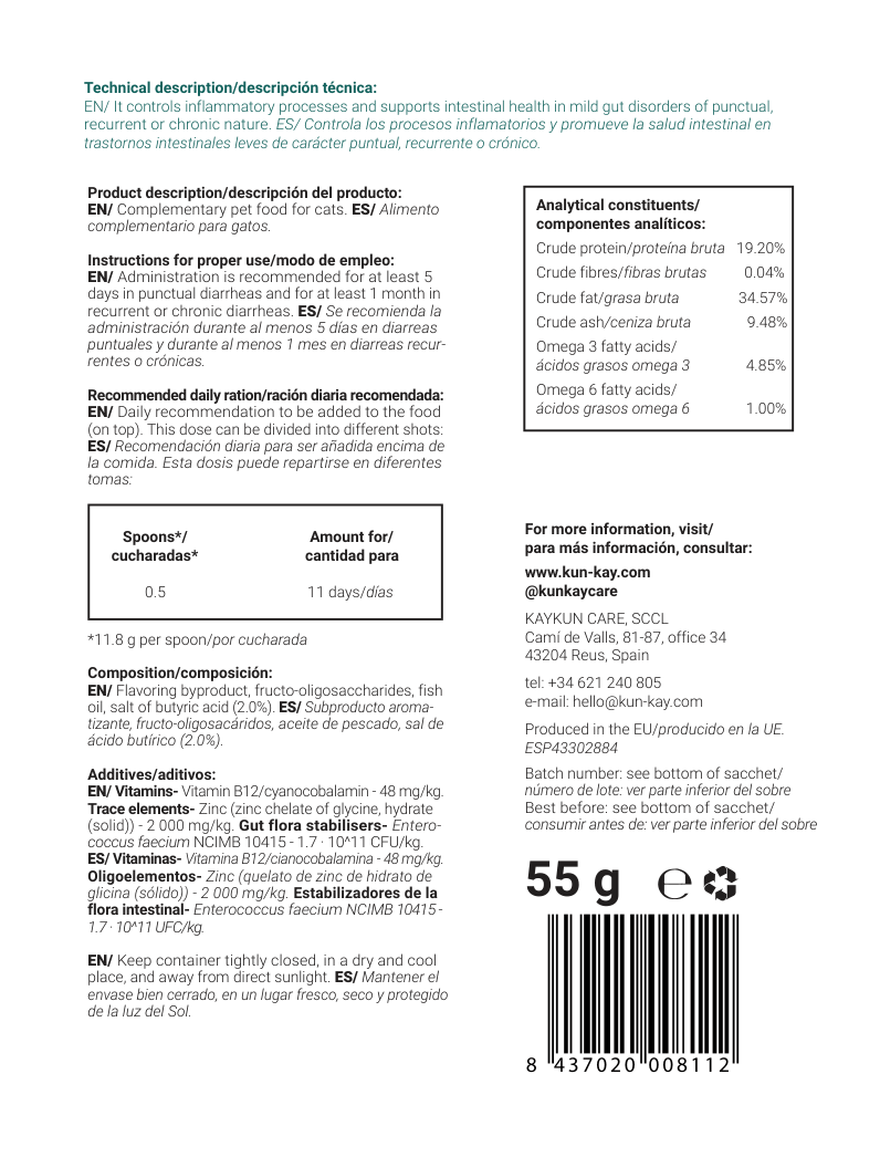 Enterokun Mild Chats (55gr) Supplément pour la diarrhée légère