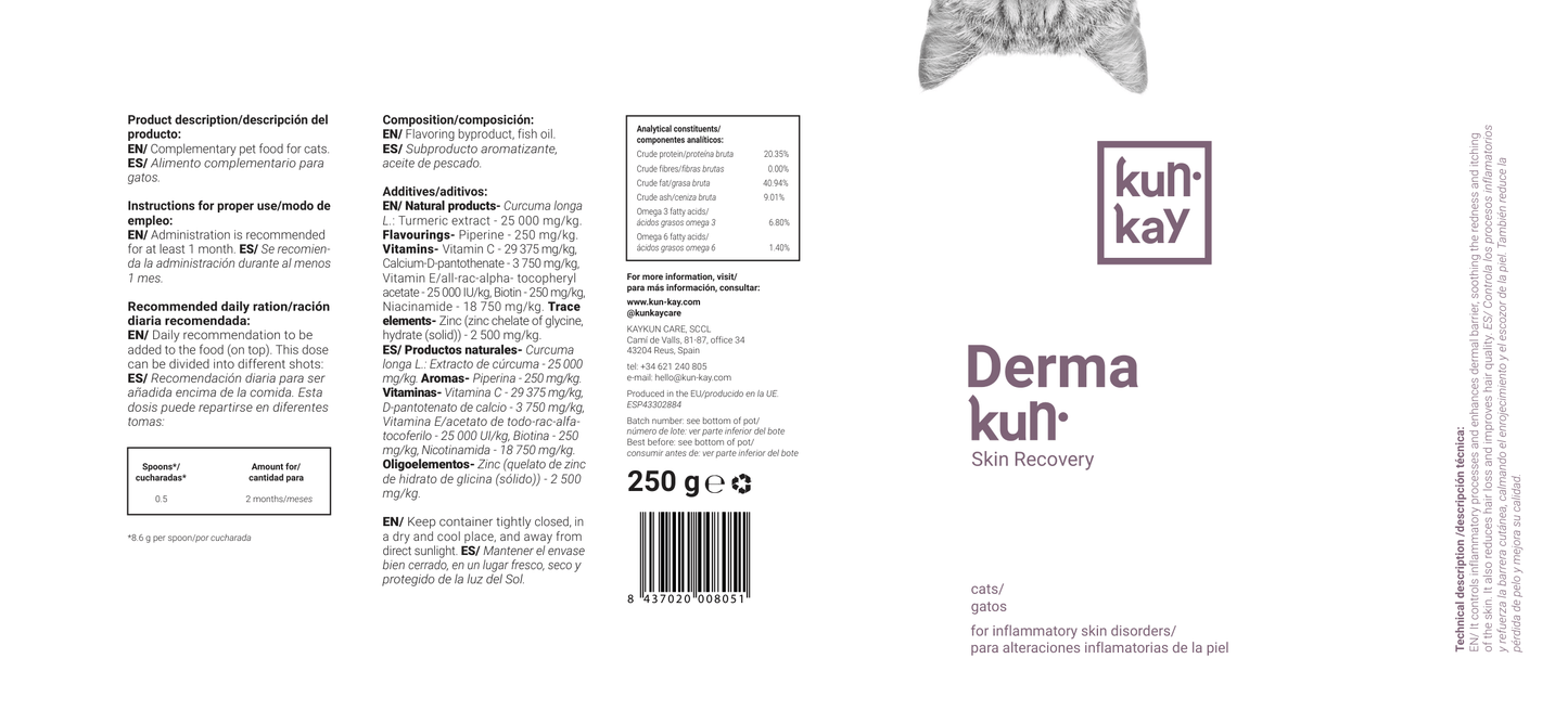 Dermakun Gats (250 g) Suplement per a la salut de la Pell i el Pel