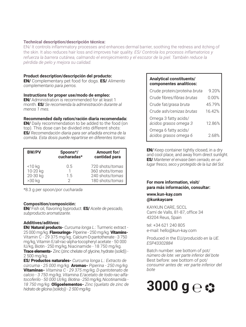 Dermakun WOW Honden (3 kg) Supplement voor huid en vacht