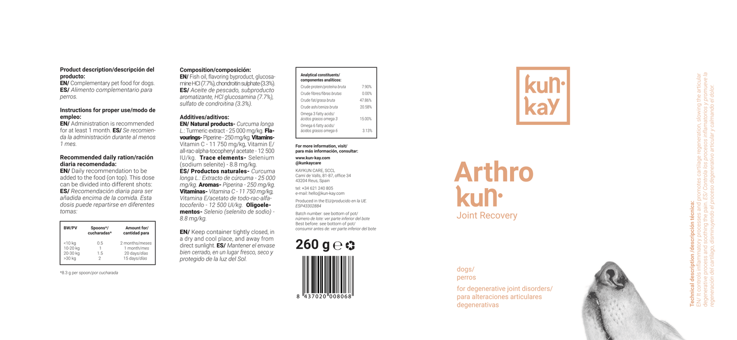 Arthrokun Gossos (260 g) Suplement per a la Salut Articular