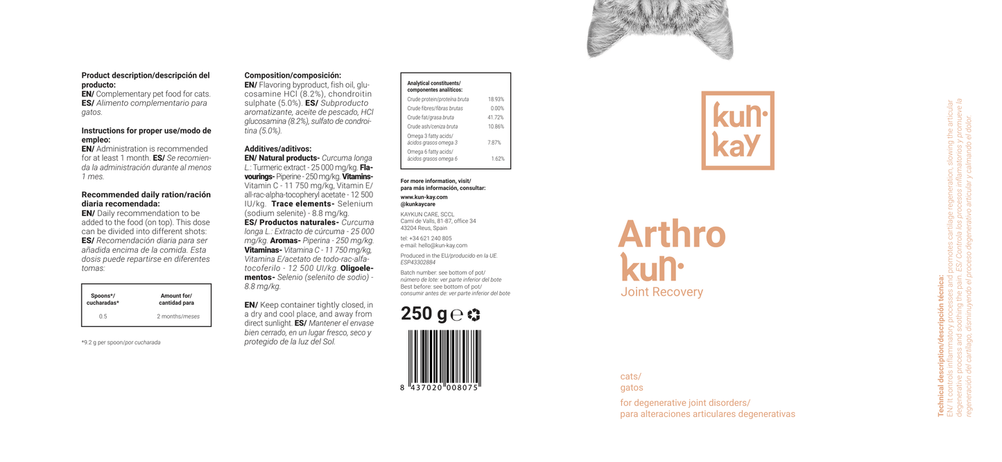 Arthrokun Gats (250 g) Suplement per a la seva salut articular