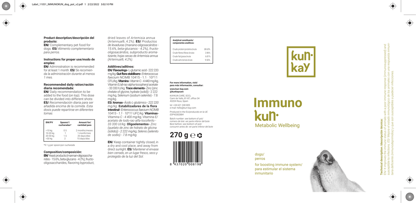 Immunokun Cani (270 g) Integratore per Migliorare la Risposta immunitaria