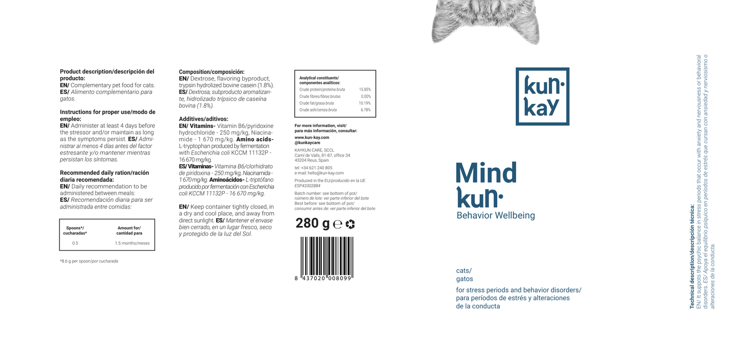 Mindkun Gats (280 g) Suplement per a l'estrès i l'ansietat