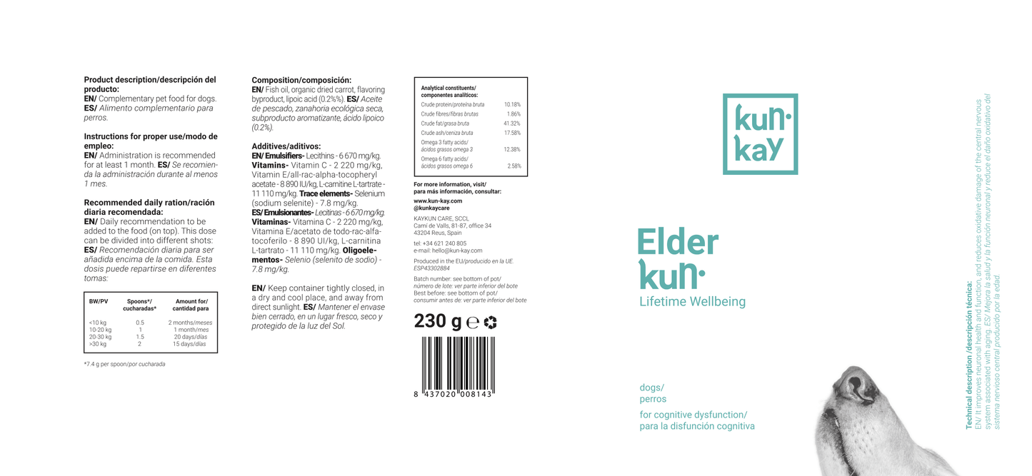 Elderkun Gossos (230 g) Suplement per a la seva salut Cognitiva