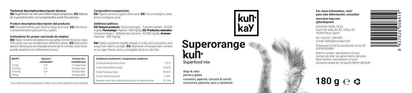 Superorangekun (Gossos i Gats - 180 g) Suplement per a l'artritis, hepatitis, dermatitis