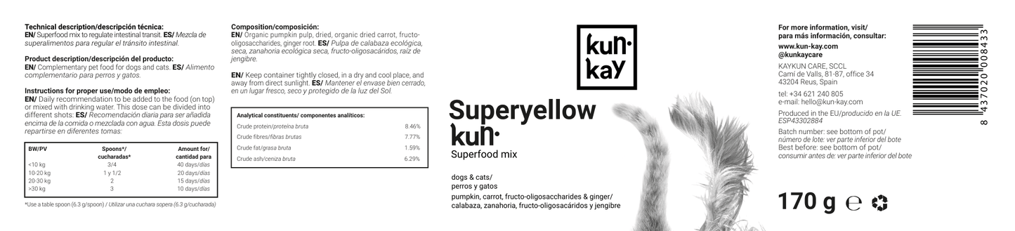 Superyellowkun (Hunde und Katzen - 170 g) Ergänzungsmittel für das gastrointestinale Wohlbefinden
