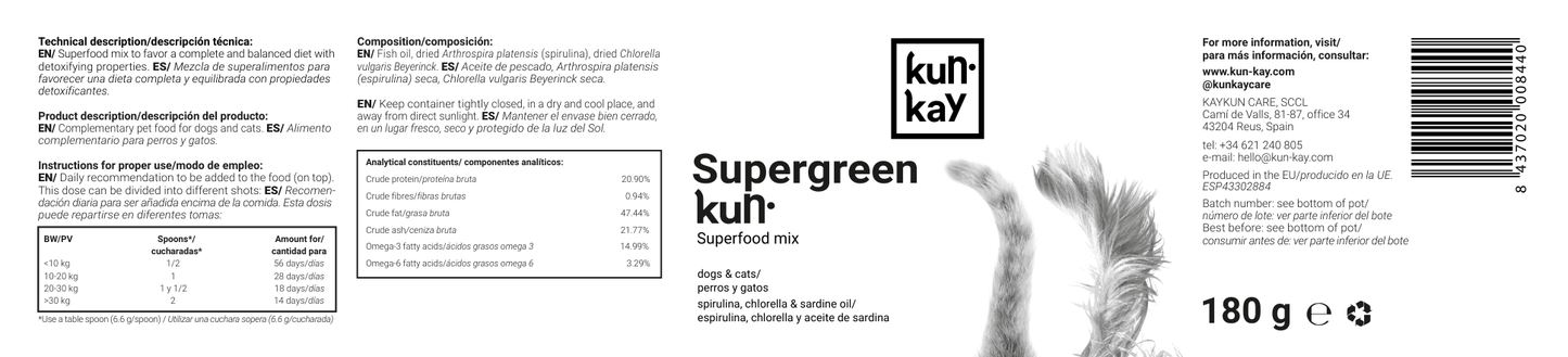 Supergreenkun (Hunde und Katzen - 180 g) Natürliches Detox-Ergänzungsmittel für Hunde und Katzen