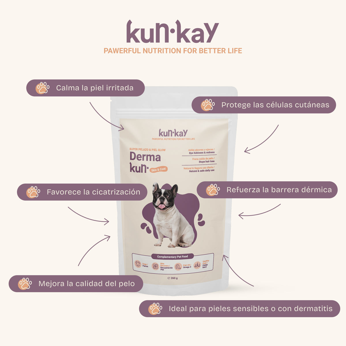 Dermakun Perros (260 g) Suplemento para cuidar la Piel y Pelo