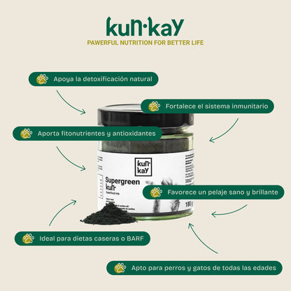 Supergreenkun (Perros y Gatos - 180 g) Suplemento Natural Detoxificante para perros y gatos