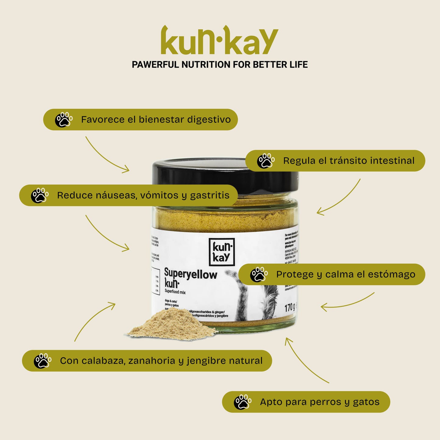 Superyellowkun (Perros y Gatos - 170 g) Suplemento para el Bienestar Gastrointestinal