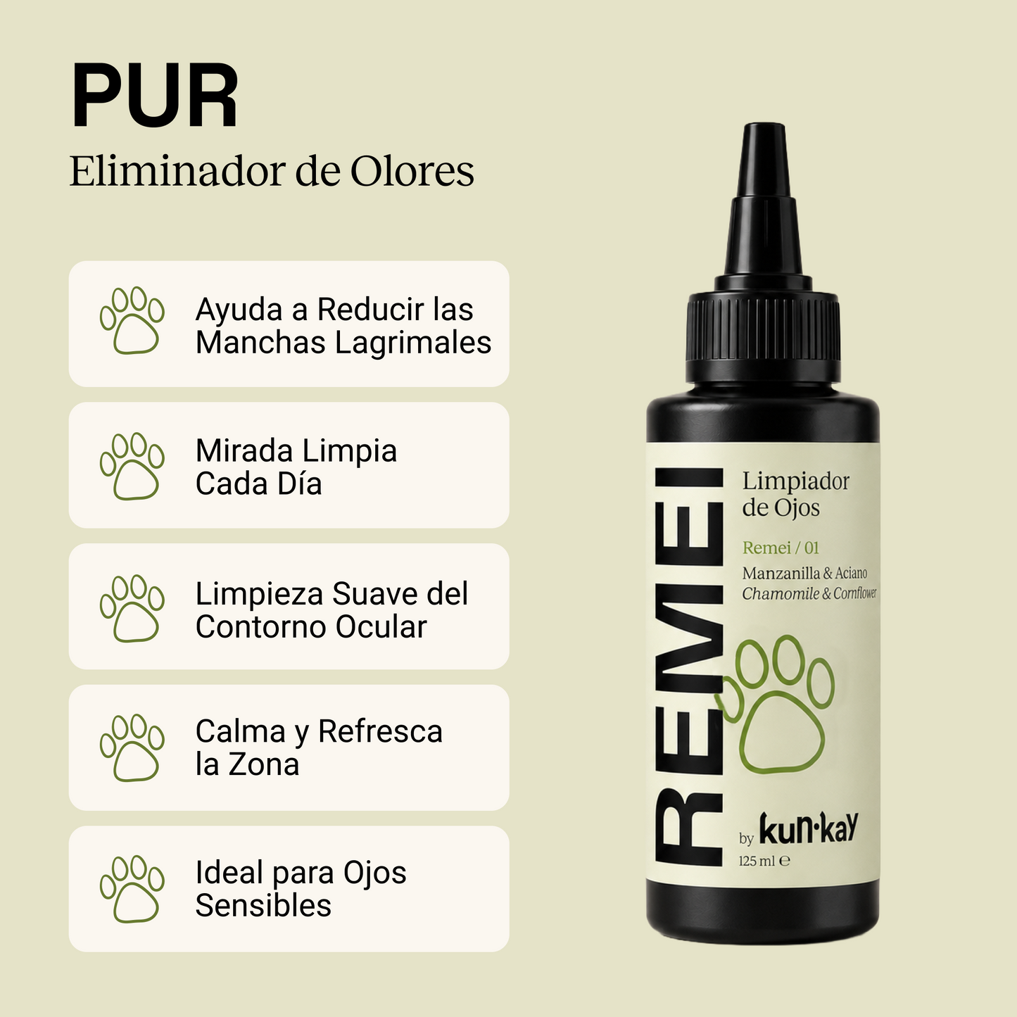 REMEI - Limpiador de Ojos con Manzanilla y Aciano para perros y gatos 125 ml