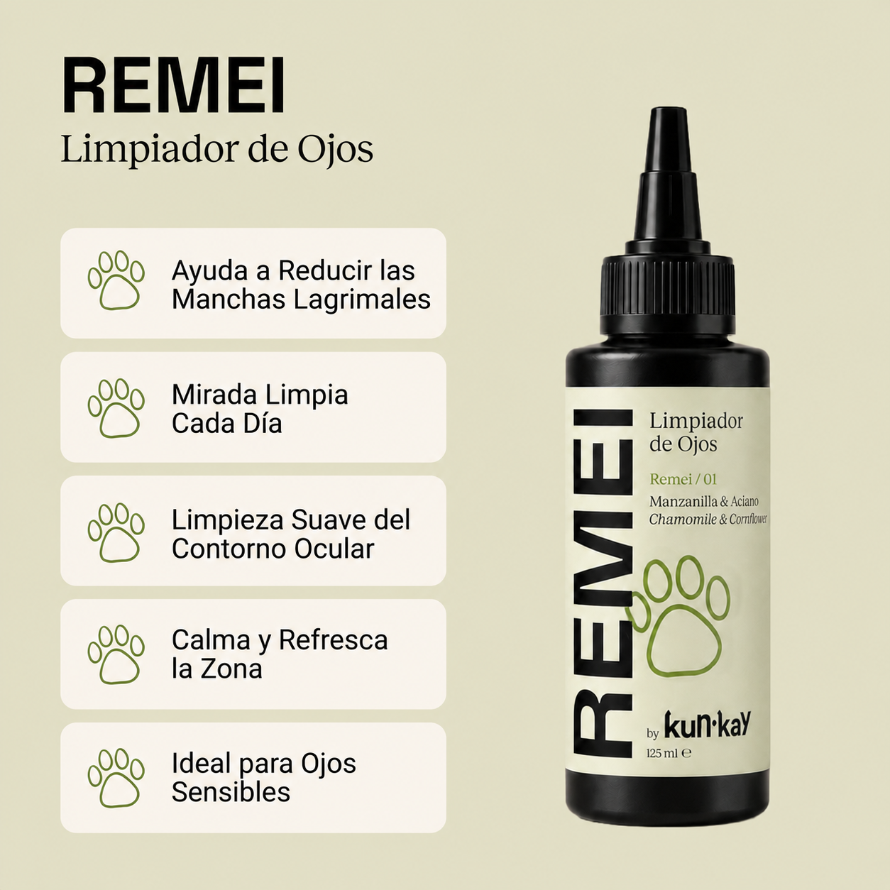 REMEI - Limpiador de Ojos con Manzanilla y Aciano para perros y gatos 125 ml