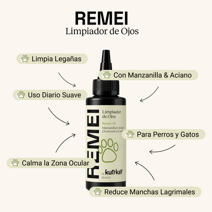 REMEI - Limpiador de Ojos con Manzanilla y Aciano para perros y gatos 125 ml