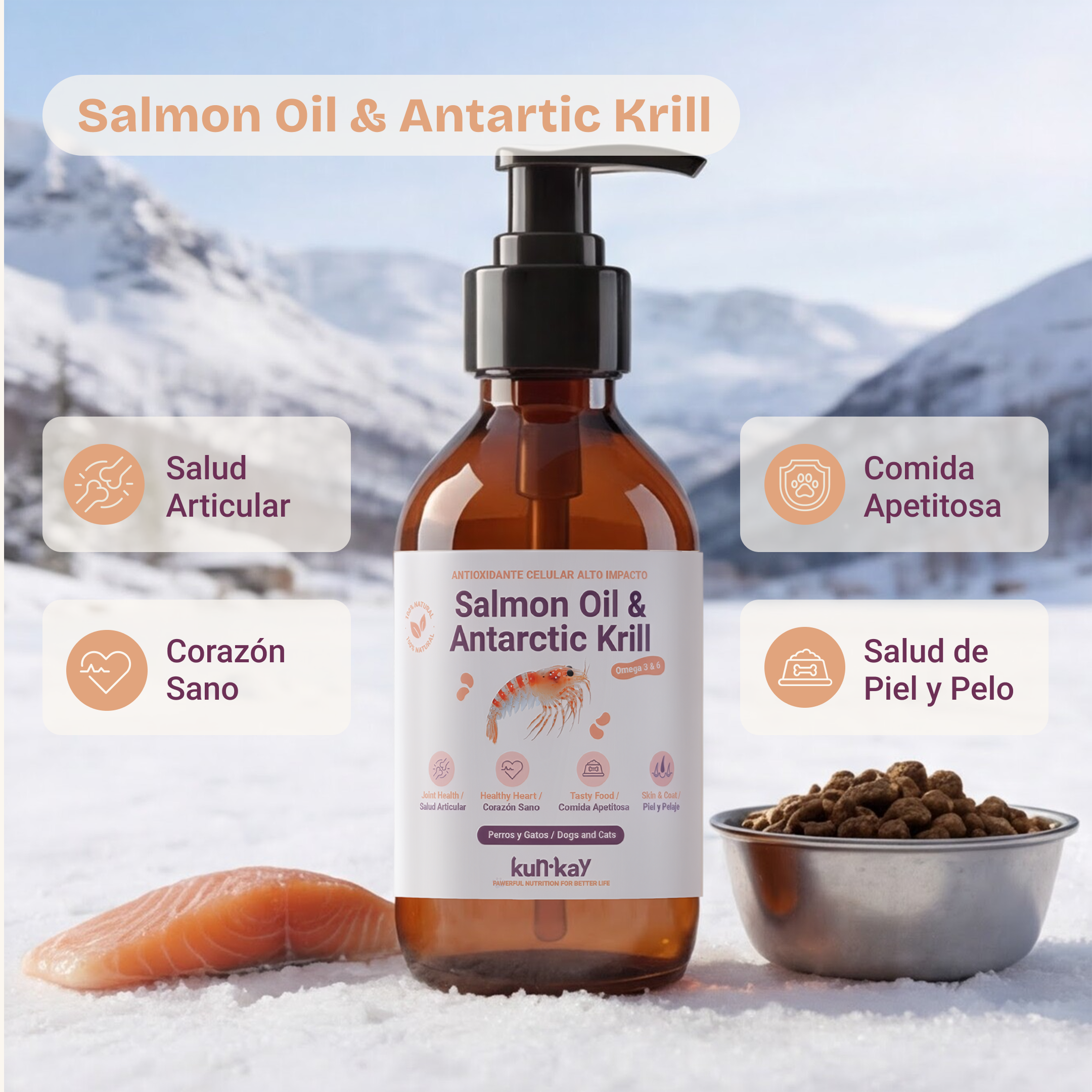 Óleo de salmão e krill Antártico