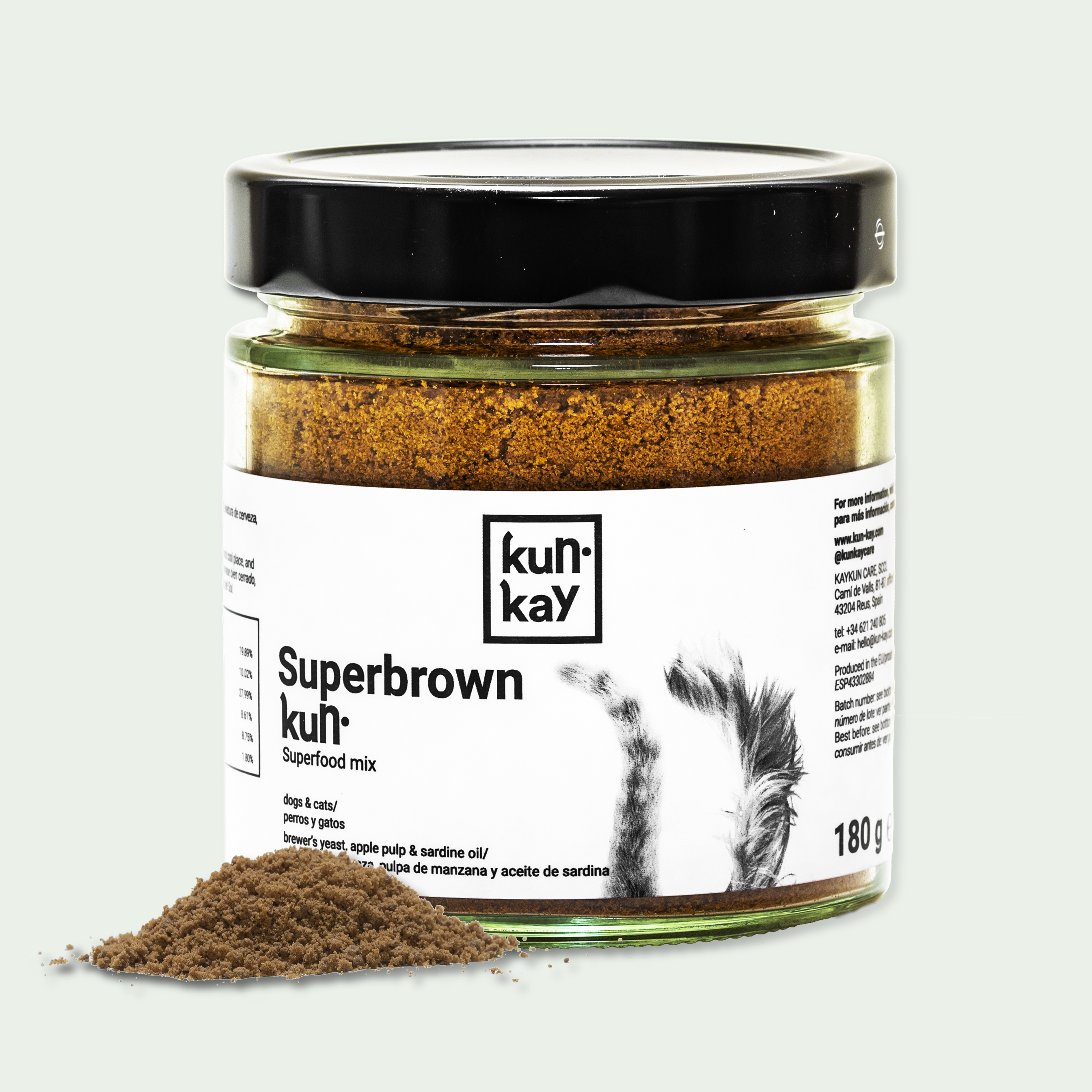 Superbrownkun (Cães e Gatos - 180 g) Suplemento natural para uma dieta completa e equilibrada